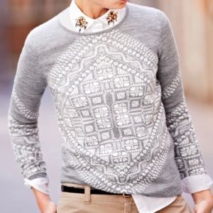 J. Crew Sweater Merino Wool Knit Crewneck Winter Fair Isle Pattern Gray Medium
